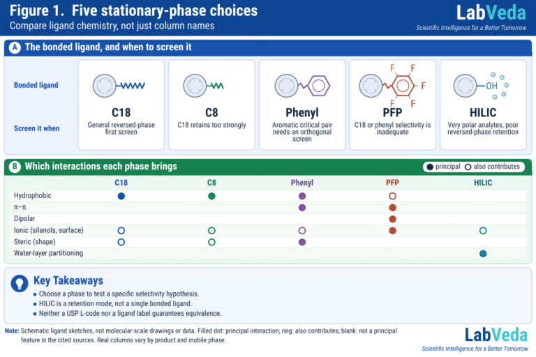 C18 vs C8 vs Phenyl vs PFP vs HILIC: How Stationary-Phase Chemistry Changes Selectivity